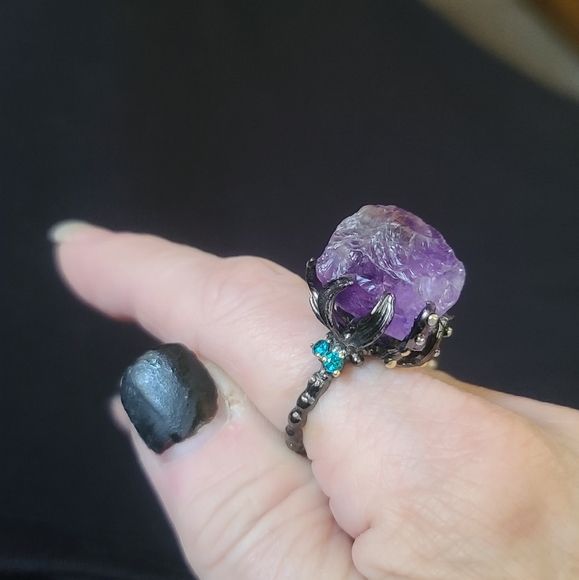 GORGEOUS raw amethyst &Topaz sterling ring sz8 - Picture 10 of 17